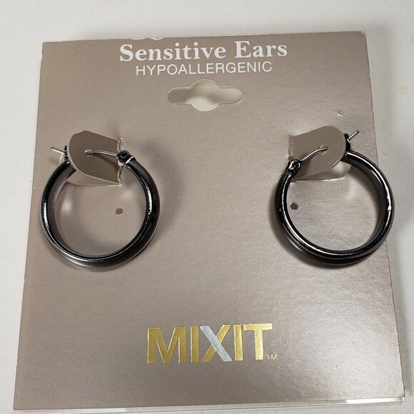 MIXIT Sensitive Ears Hypoallergenic Grey Hoop Earrings, Women's Fashion Jewelry - Picture 3 of 6
